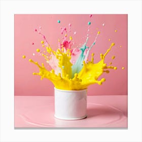 A white cup with a colorful explosion of paint coming out of it. Canvas Print