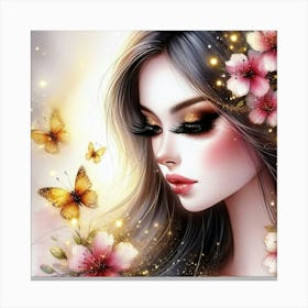 Beautiful Girl With Butterflies 3 Canvas Print