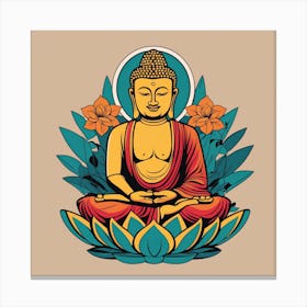 Colorful Floral Buddha Painting (6) Canvas Print