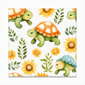 Floral Baby Turtle Nursery Illustration (9) Canvas Print