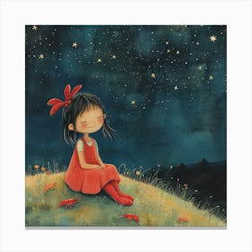 Little Girl Under The Stars 1 Canvas Print