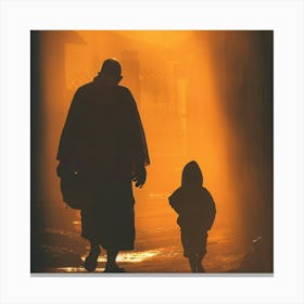 Silhouette Of A Man And Child Canvas Print