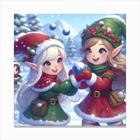 Christmas Elves in winter 1 Canvas Print