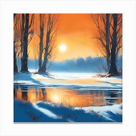 Lakeside Trees in the Glow of a Winter Sun Canvas Print