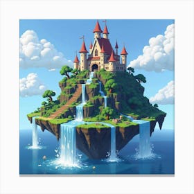 Floating Island With Waterfalls And Enchanted Castle 1 Canvas Print