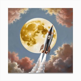 A Majestic Full Moon, Rendered In Luminous Hues Of Creamy Yellow And Soft Blue, Dominates The Evening Sky, Its Cratered Surface Richly Textured And Detailed, As If Illuminated By An Ethereal Glow, (3) Canvas Print