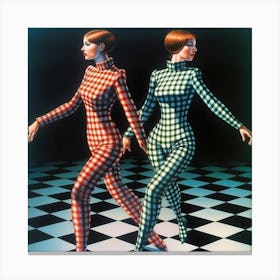Two Women Dancing On A Checkered Floor Canvas Print