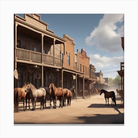 Western Town In Texas With Horses No People Trending On Artstation Sharp Focus Studio Photo Int (2) Canvas Print