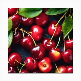 Cherries On Black Background Canvas Print