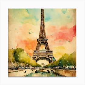 Paris Eiffel Tower Watercolor Painting 1 Canvas Print