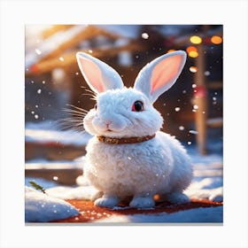 White Rabbit In The Snow Canvas Print