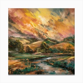 Sunset In The Valley Abstract Art Print Canvas Print