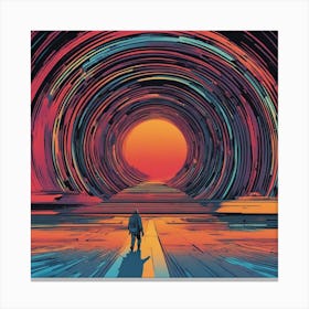 Kips Is Walking Down A Long Path, In The Style Of Bold And Colorful Graphic Design, David , Rainbow (2) Canvas Print
