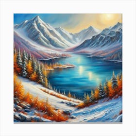 Montain lac oil painting abstract painting art 2 Canvas Print