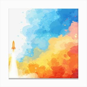 Abstract Watercolor Illustration Of A Rocket Canvas Print