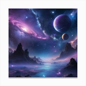 A breathtaking night sky filled with shimmering stars, glowing planets, and swirling nebulae. The scene is both mystical and serene, with deep blues and purples creating a sense of infinite wonder 1 Canvas Print