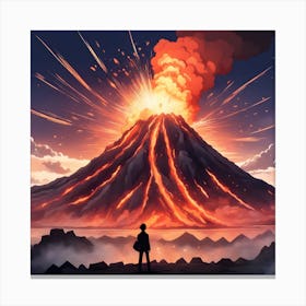 Man Looking At A Volcano Canvas Print