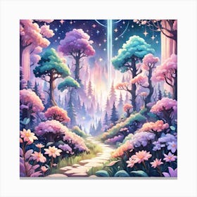 A Fantasy Forest With Twinkling Stars In Pastel Tone Square Composition 147 Canvas Print