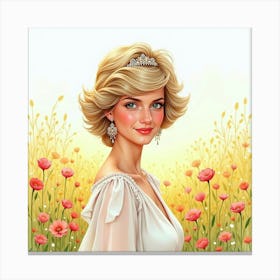 Elegant Watercolor Rendering Of Princess Diana In A Blooming Field 1 Canvas Print