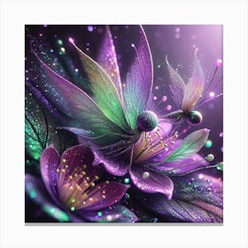 Purple Flowers With Butterflies Canvas Print