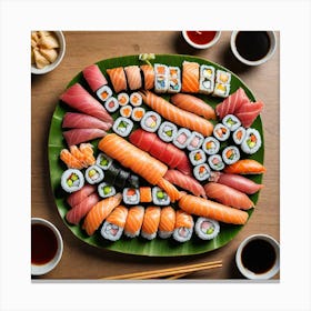 Exotic Sushi Platter An Exotic Sushi Platter Featuring An Assortment Of Sushi Rolls Sashimi And Nigi 1936693991 Canvas Print