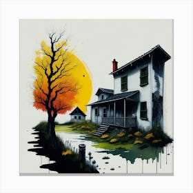 Colored House Ink Painting (107) Canvas Print