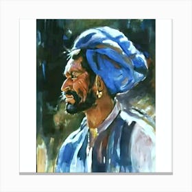 Indian Man In Blue Turban Canvas Print