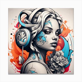 Tattooed Girl With Headphones Canvas Print