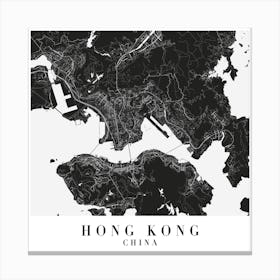 Hong Kong China Minimal Black Mono Street Map  Square Canvas Print
