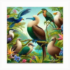 Tropical Birds In The Jungle Canvas Print