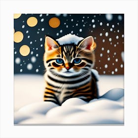 Striped Kitten In The Snow Canvas Print