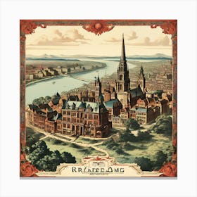 A Vintage Map, Of A Historic City With Ornate Borders And Labels art print 17 Canvas Print