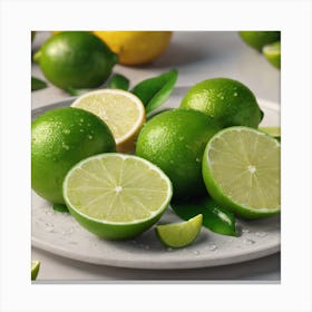 Limes On A Plate Canvas Print