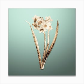 Gold Botanical Narcissus Easter Flower on Mint Green n.4492 Canvas Print
