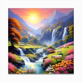 Waterfall In The Mountains Canvas Print