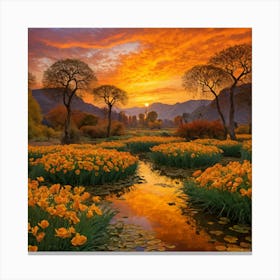 Sunset Over Tulips Canvas Print