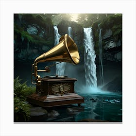 Waterfall And Gramophone Canvas Print