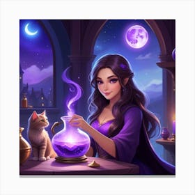 Witch And Cat Canvas Print