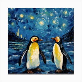 Penguins At Night Canvas Print