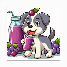 Cartoon Dog Drinking Juice Canvas Print