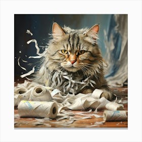 Cat With Shredded Paper Canvas Print