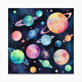 Hello Universe Space Neon Watercolor 12 Art Print 1 Canvas Print