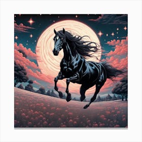 Black Horse In The Moonlight 1 Canvas Print