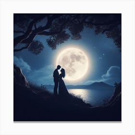 A romantic and enchanting moonlit scene with a silhouetted couple1 Canvas Print