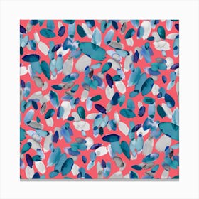 Watercolor Petal Stains Blue Coral Square Canvas Print