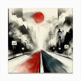 City With A Red Sun Canvas Print