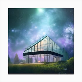 Glass House In The Night Sky Canvas Print