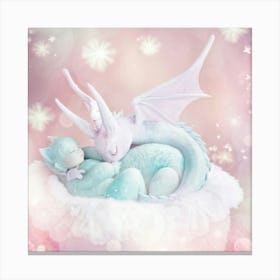 Baby Dragon Sleeping In Mothers Embrace Wings Gently Folded Both Enveloped In Soft Rolling Cloud Canvas Print