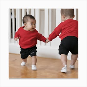 Two Babies Holding Hands Canvas Print