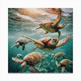 Happy Turtles Mosaic Canvas Print Canvas Print